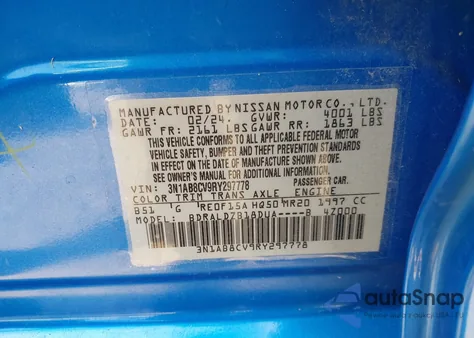 2024 Nissan Sentra Sv Xtronic Cvt z USA, uszkodzony, nr VIN 3N1AB8CV9RY297778